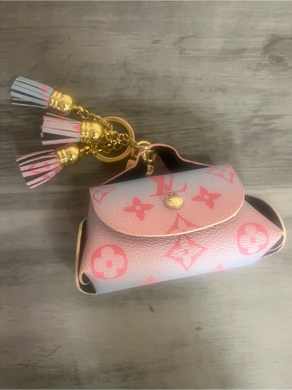 Pink Monogram Coin Pouch Keychain
